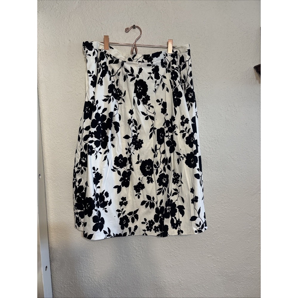 Plaza South  black white‎ floral print knee length pleat Cotton skirt 16W